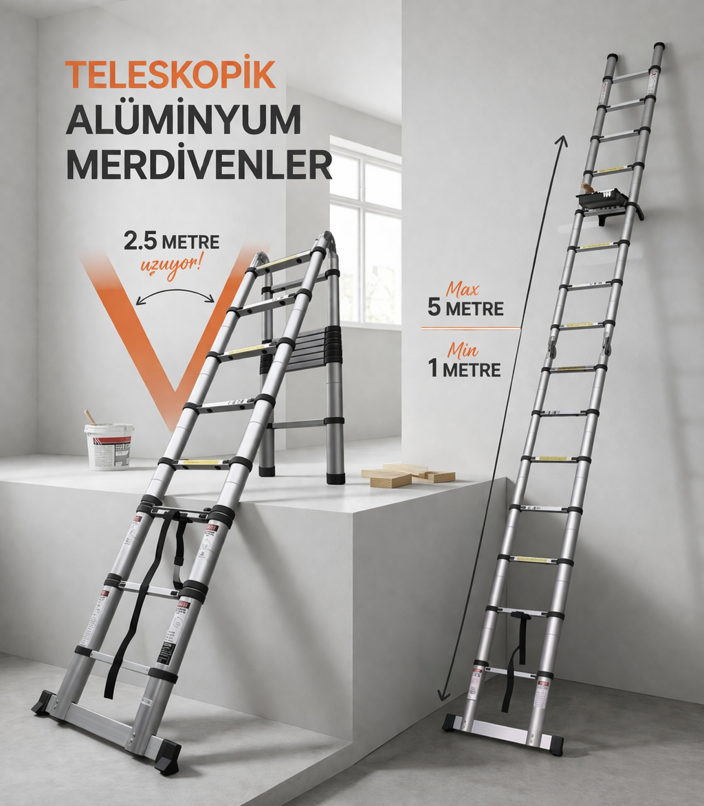 Larens ProLift Teleskopik Alüminyum Merdiven – Katlanır Çok Amaçlı