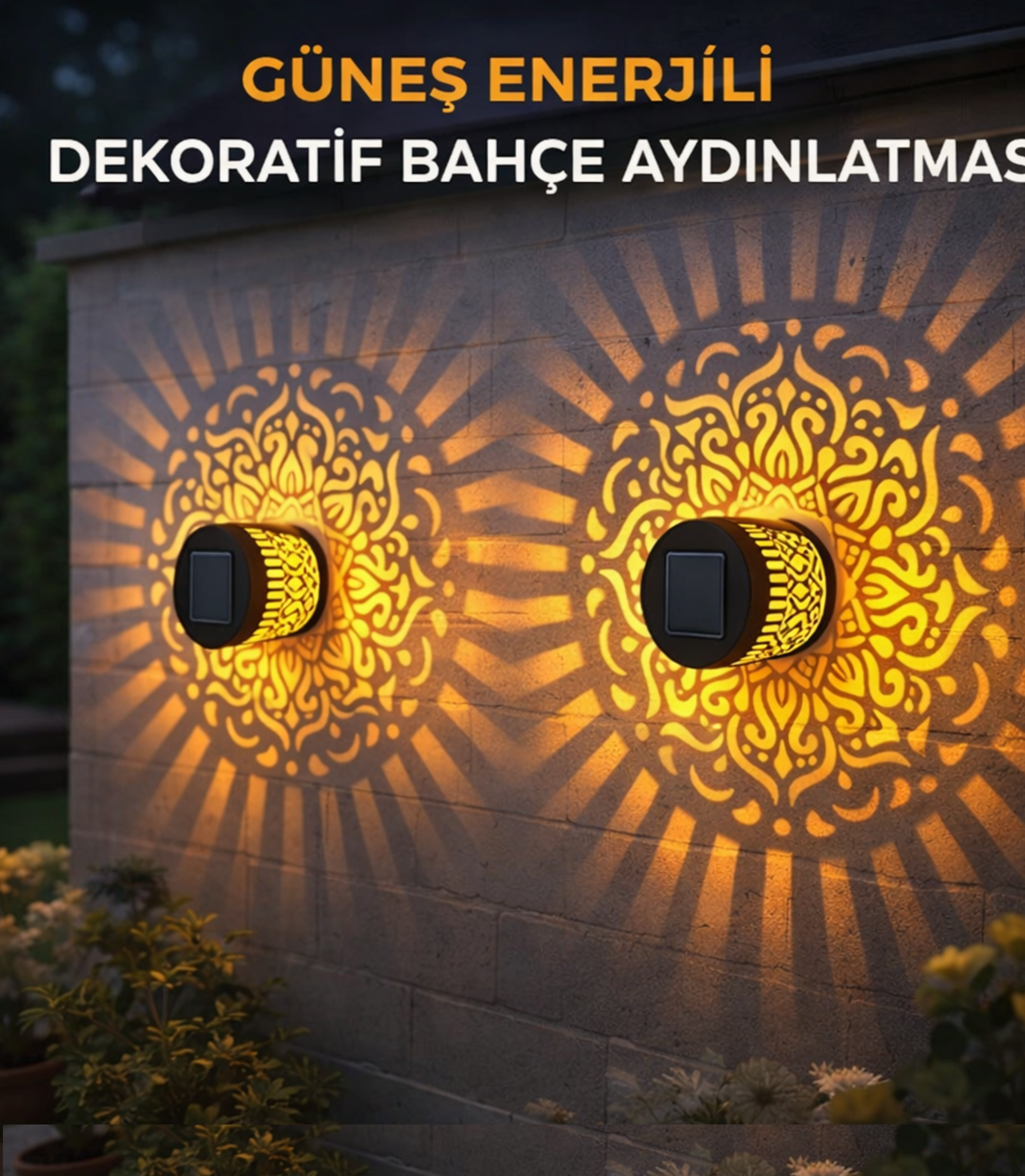 LARENS  2 Adet Güneş Enerjili Sensörlü Dekoratif Bahçe Duvar Aydınlatması